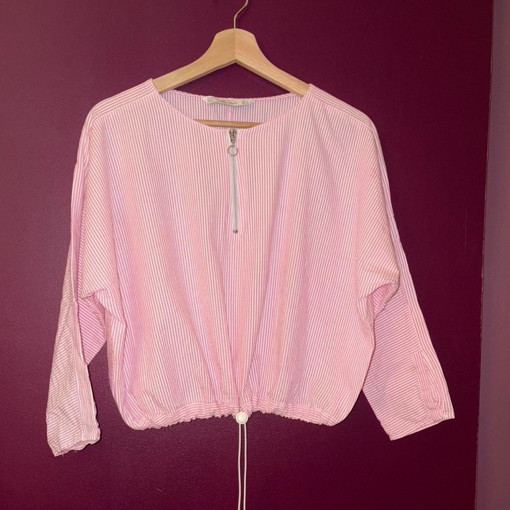 🔵ZARA Pink & White Striped 100% COTTON Dolman Sleeve Top - Picture 6 of 10